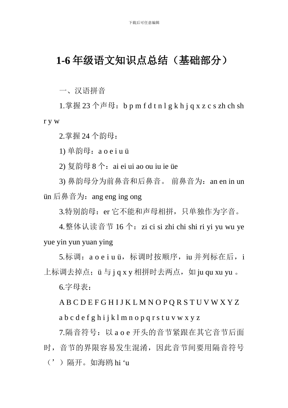 1-6年级语文知识点总结_第1页