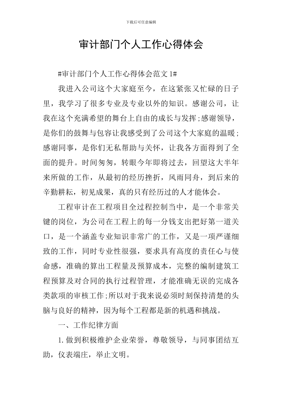 审计部门个人工作心得体会_第1页