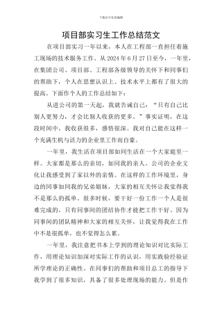 项目部实习生工作总结范文