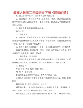 教案人教版二年级语文下册《阿德的梦》 