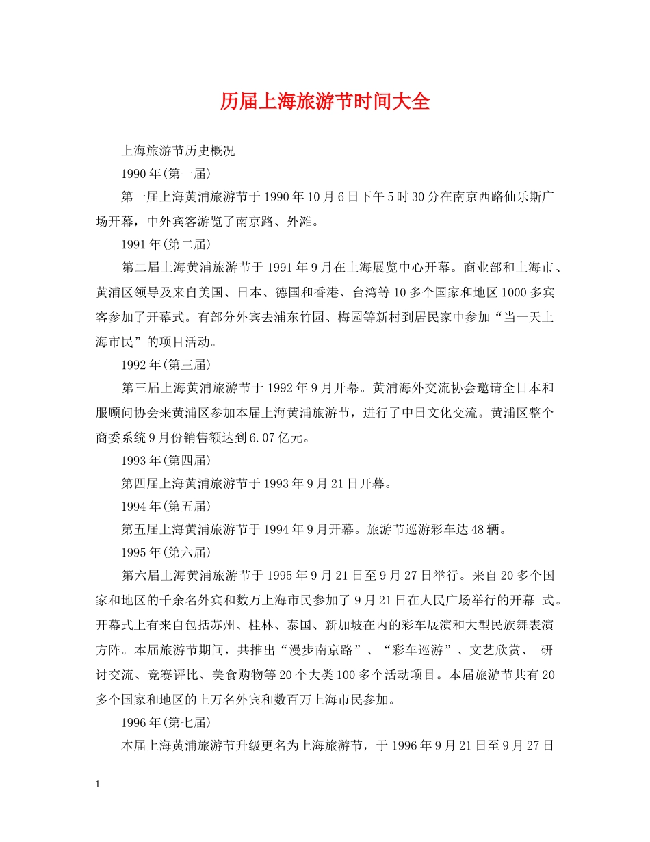 历届上海旅游节时间大全 _第1页