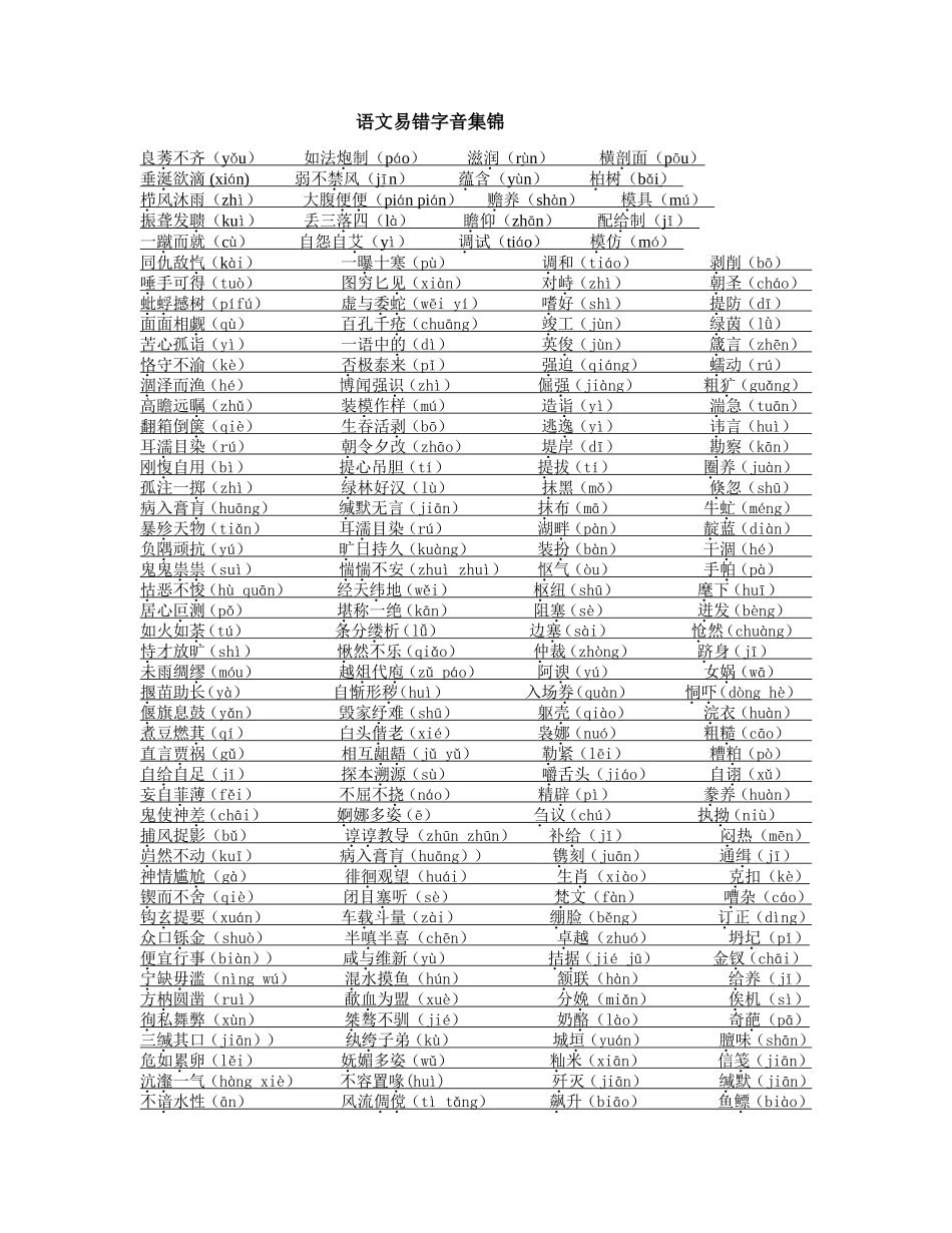 语文易错字音集锦_第1页