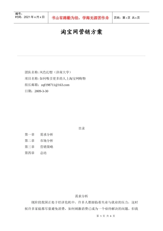 淘宝网营销方案