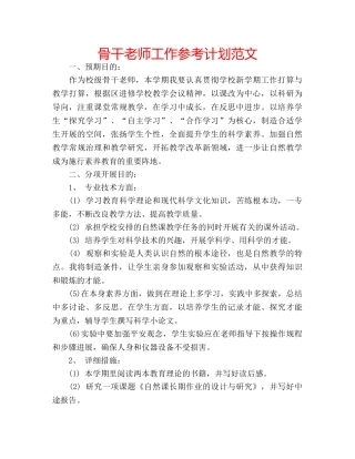 骨干老师工作参考计划范文 