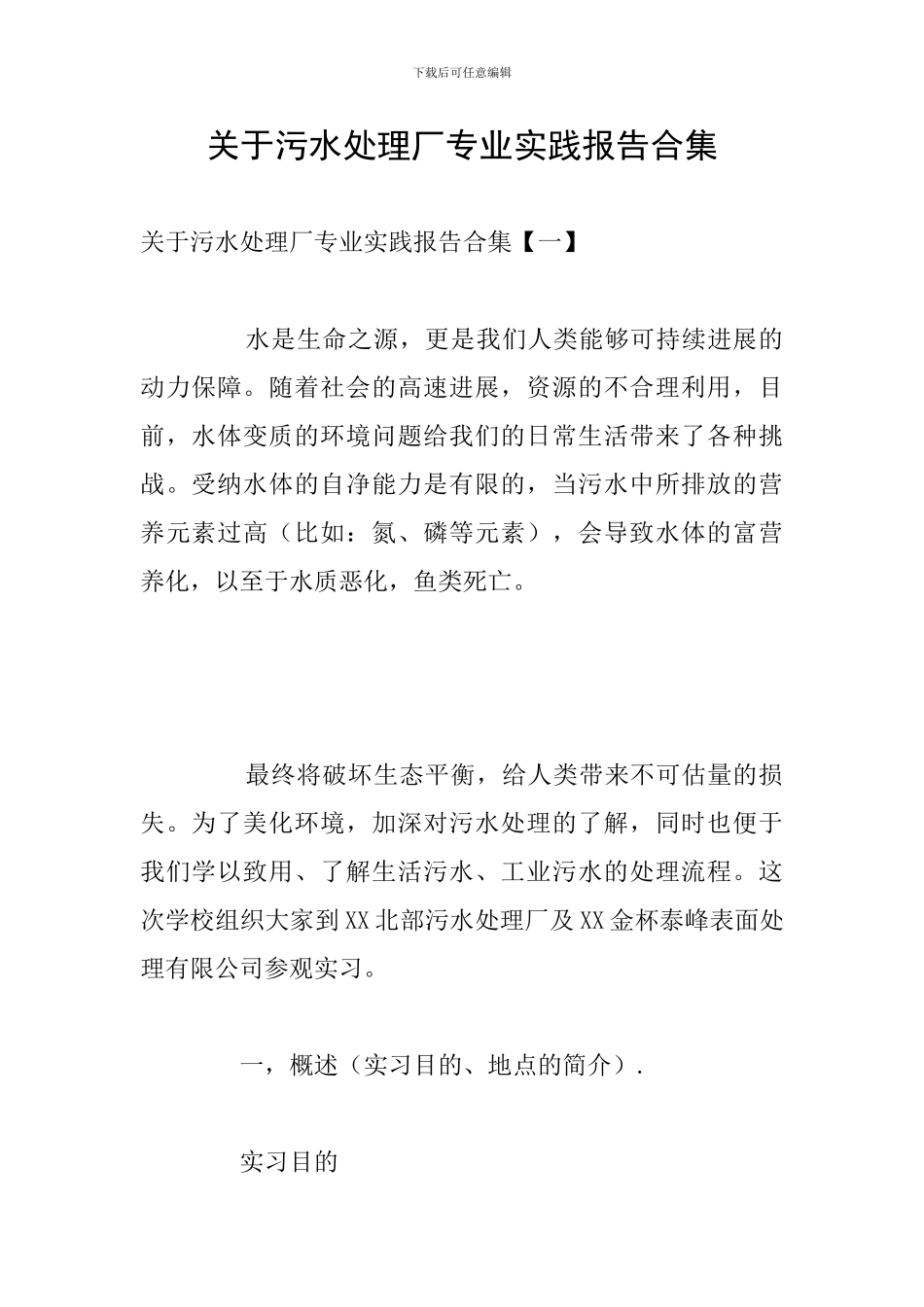 关于污水处理厂专业实践报告合集_第1页