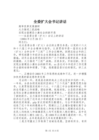 全委扩大会书记讲话发言