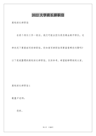 2024大学班长辞职信