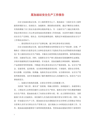 某加油站安全生产工作报告 