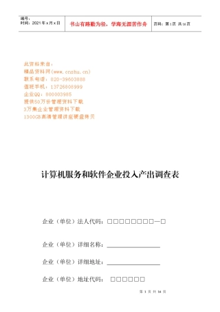 计算机服务与软件企业投入产出调查表