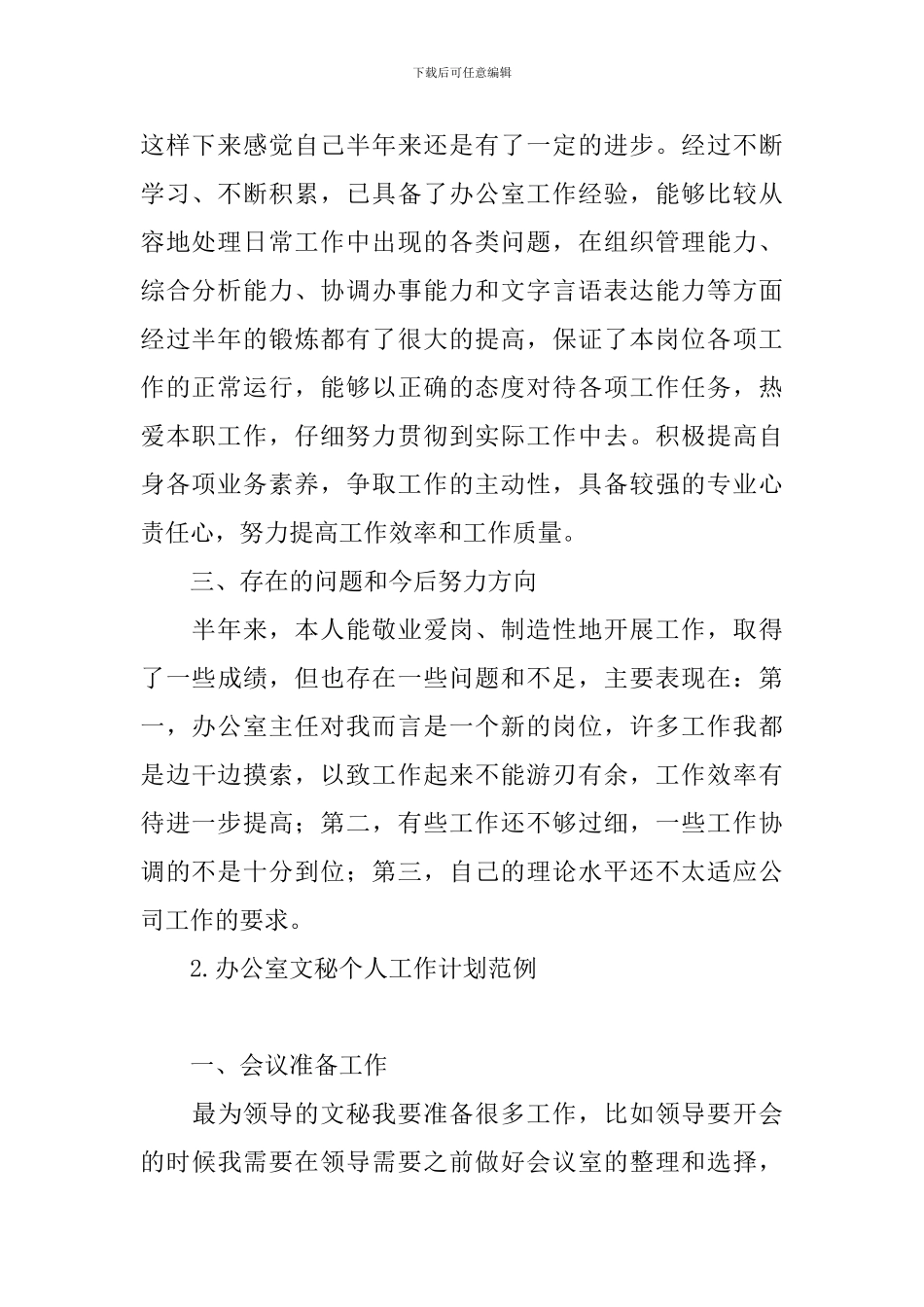 办公室文秘个人工作计划范例_第2页