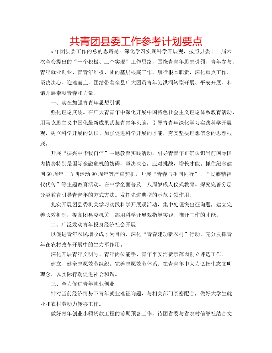 共青团县委工作参考计划要点 _第1页