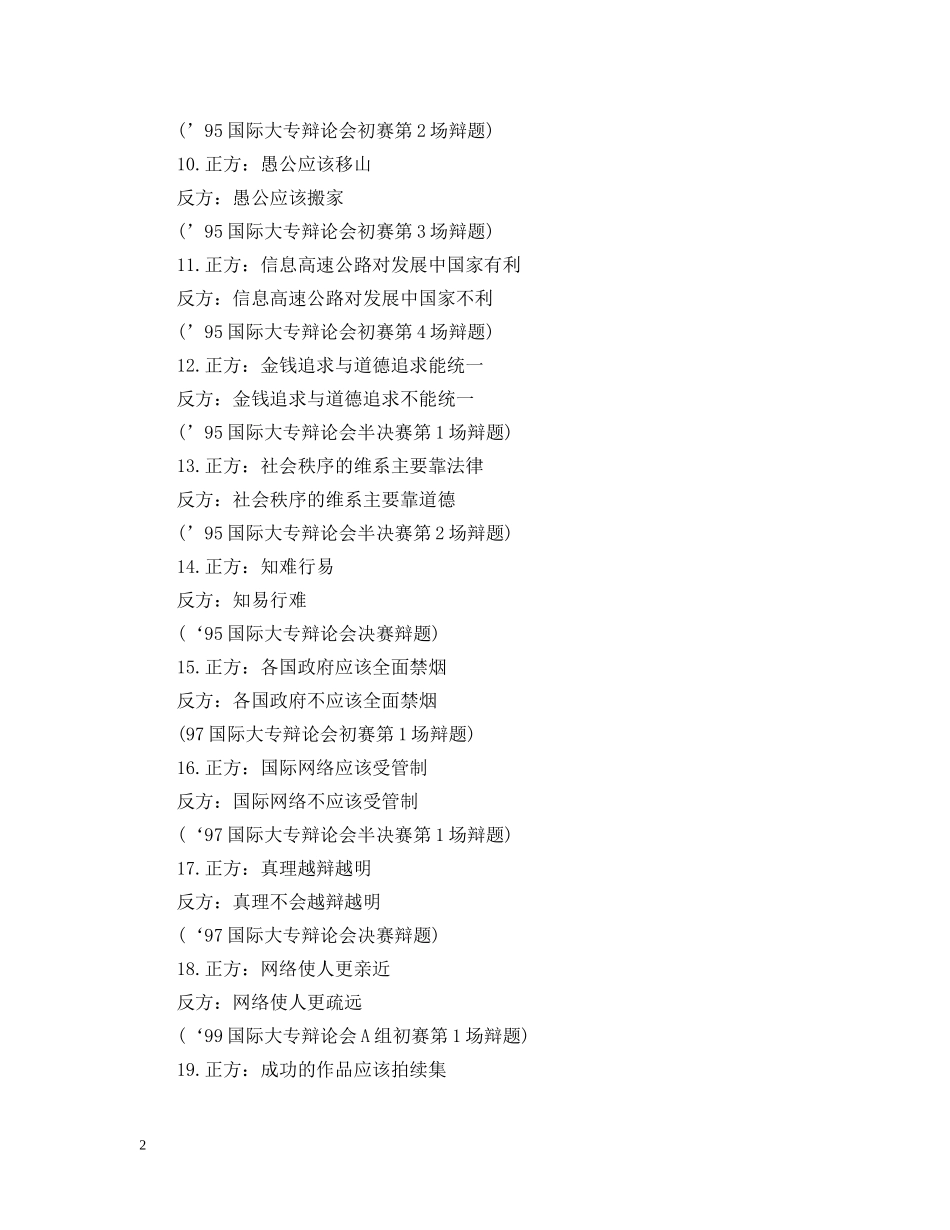 经典辩论赛题目大全 _第2页