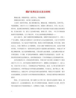 煤矿优秀区队长发言材料 