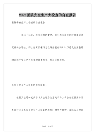 2024医院安全生产大检查的自查报告