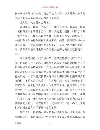 新入职个人心得体会范文