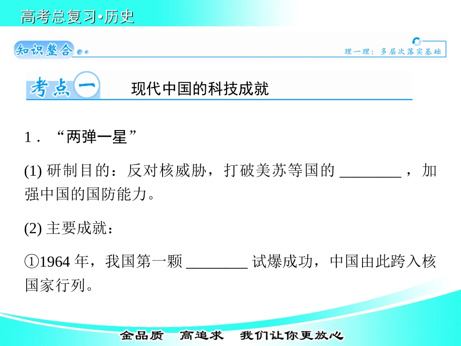 【金版学案】2015届高考历史基础知识总复习精讲课件（考点解析+核心探究+图示解说）：必修三+第七单元++现代中国的科学技术与文化教育事业（19张PPT）_第2页
