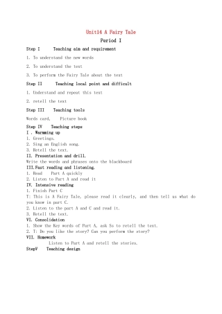 六级英语上册 Unit14 A Fairy Tale period1教案 湘少版