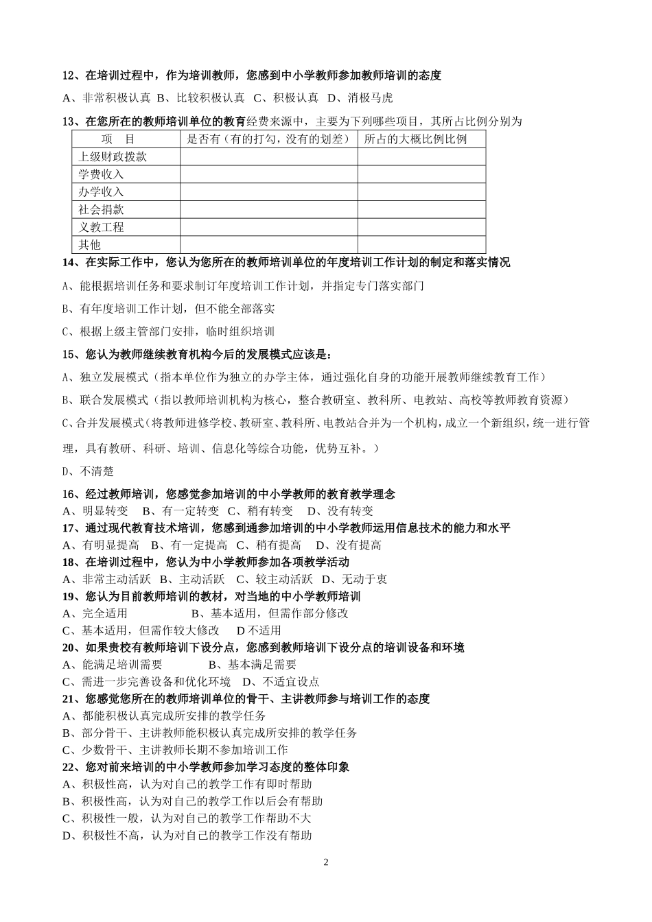 教师培训学校教师问卷_第2页