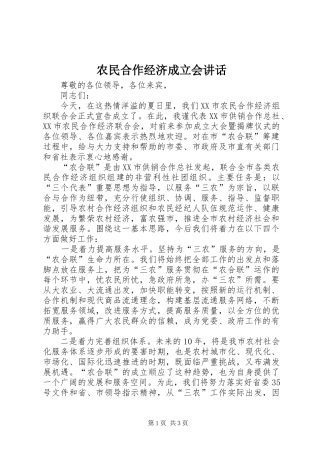 农民合作经济成立会讲话发言