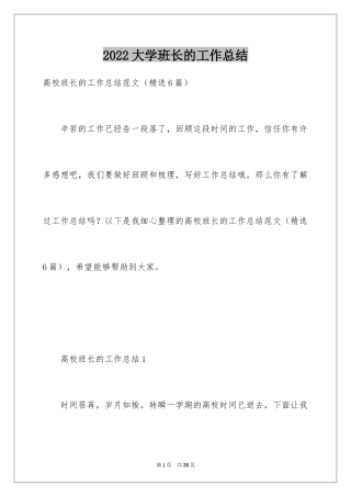 2024大学班长的工作总结