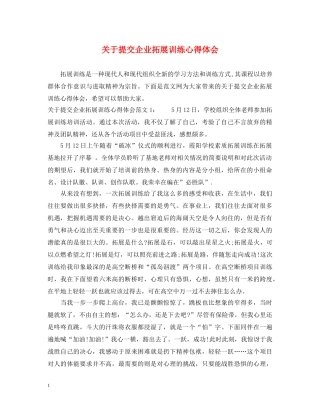 关于提交企业拓展训练心得体会 