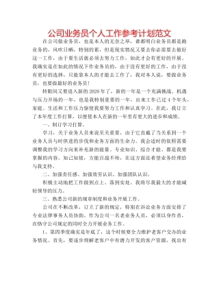 公司业务员个人工作参考计划范文 