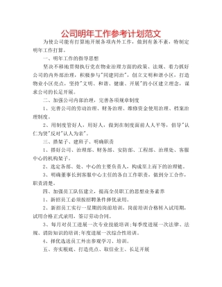 公司明年工作参考计划范文 