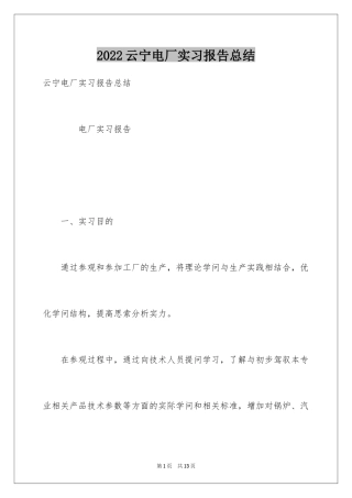 2024云宁电厂实习报告总结