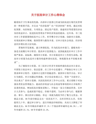 关于医院审计工作心得体会 