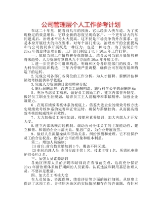 公司管理层个人工作参考计划 