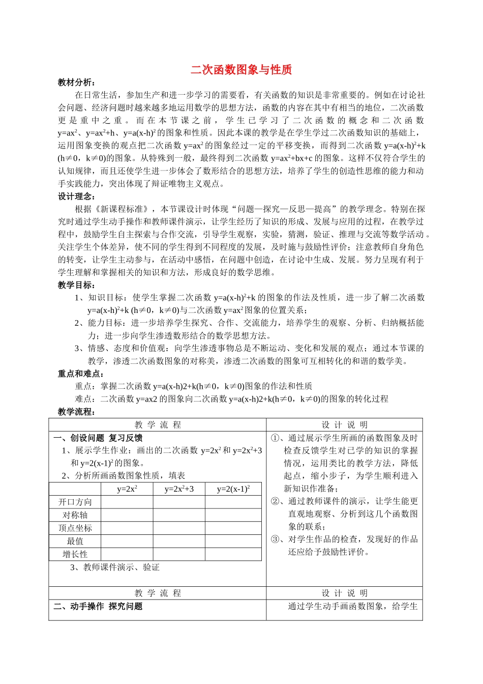 九级数学下册 二次函数说课稿 华师大版_第1页