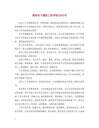 领导对下属的工作评语20XX年 