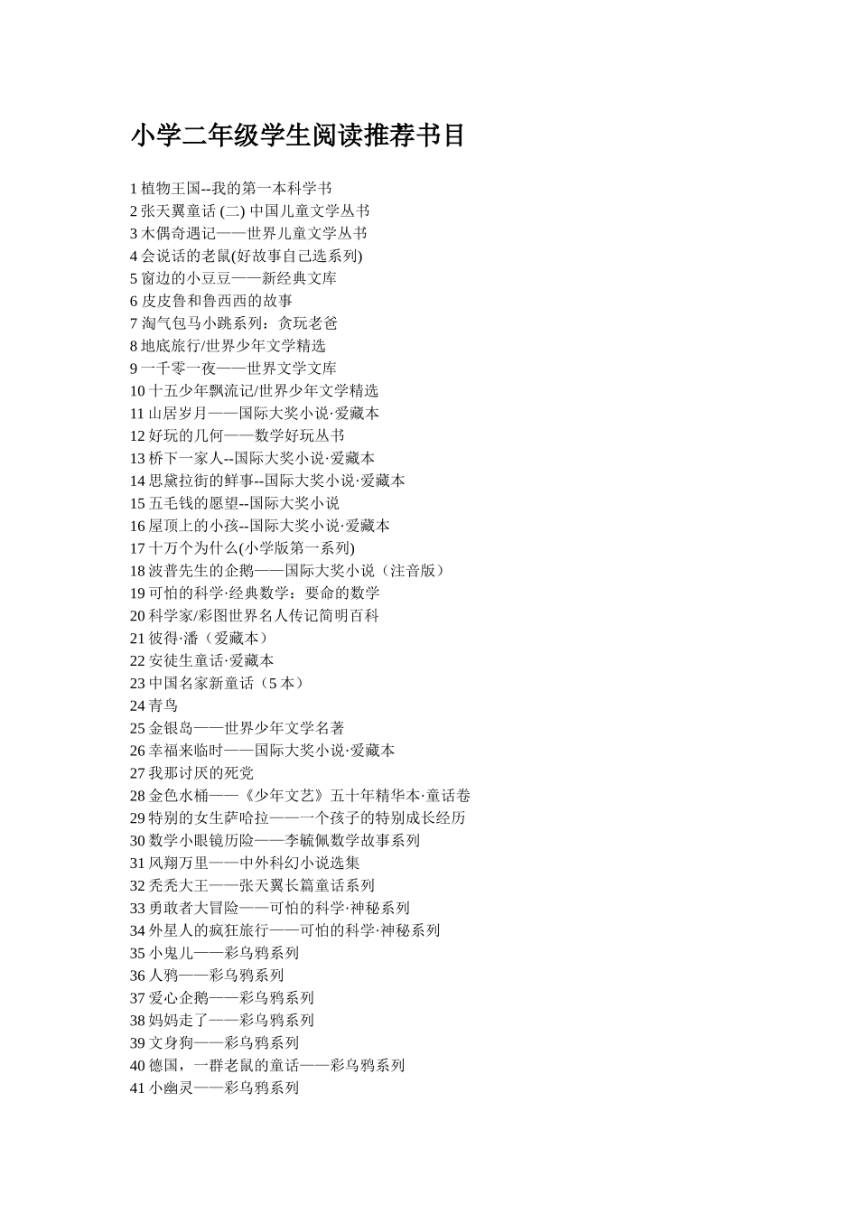小学二年级学生阅读推荐书目(1)_第1页