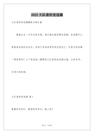 2024大队委的竞选稿