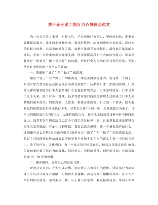 关于企业员工执行力心得体会范文 