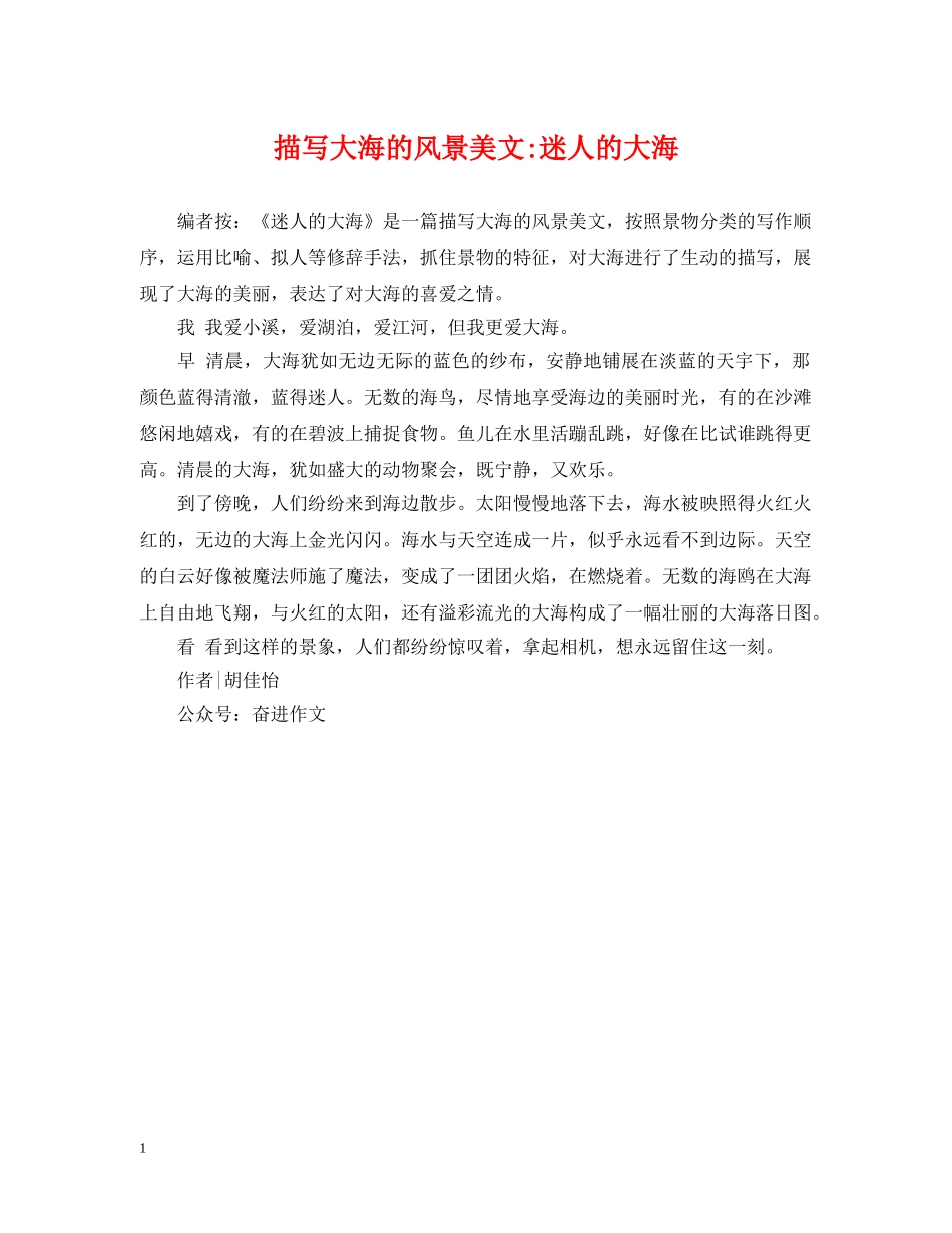 描写大海的风景美文-迷人的大海 _第1页