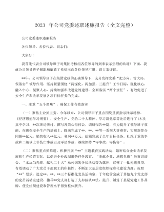 2023年公司党委述职述廉报告(全文完整)