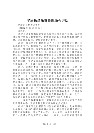 罗局长昌乐事故现场会讲话发言