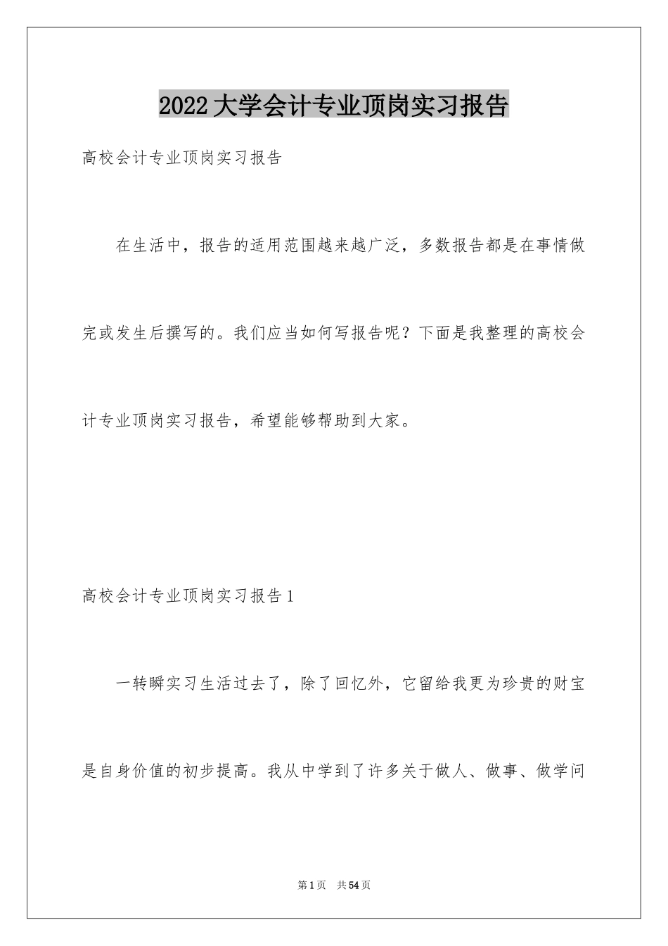 2024大学会计专业顶岗实习报告_第1页