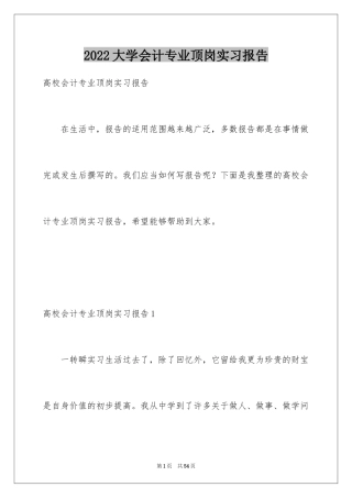 2024大学会计专业顶岗实习报告