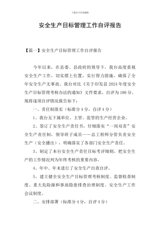 安全生产目标管理工作自评报告