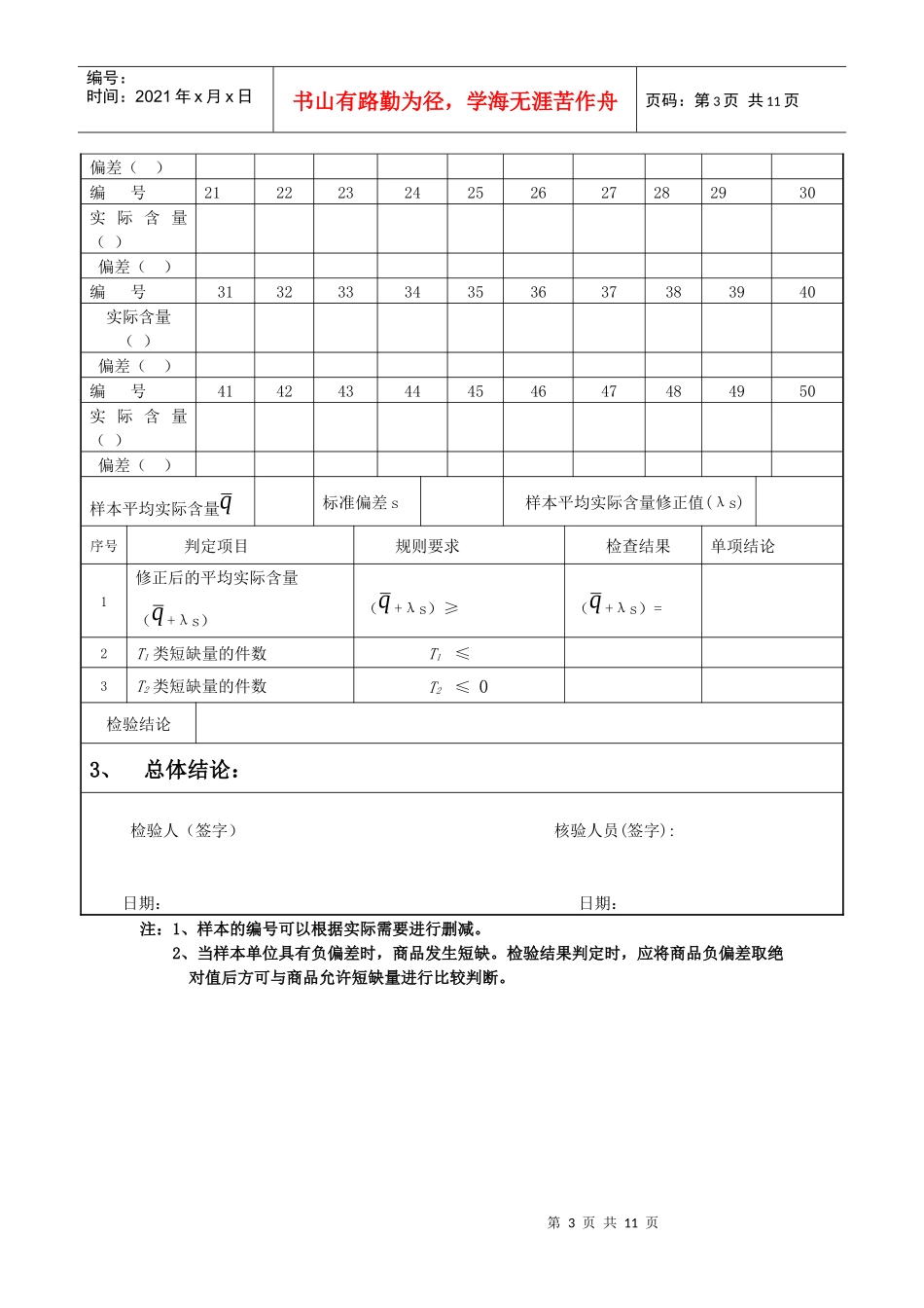 定量包装商品净含量计量检验抽样单_第3页
