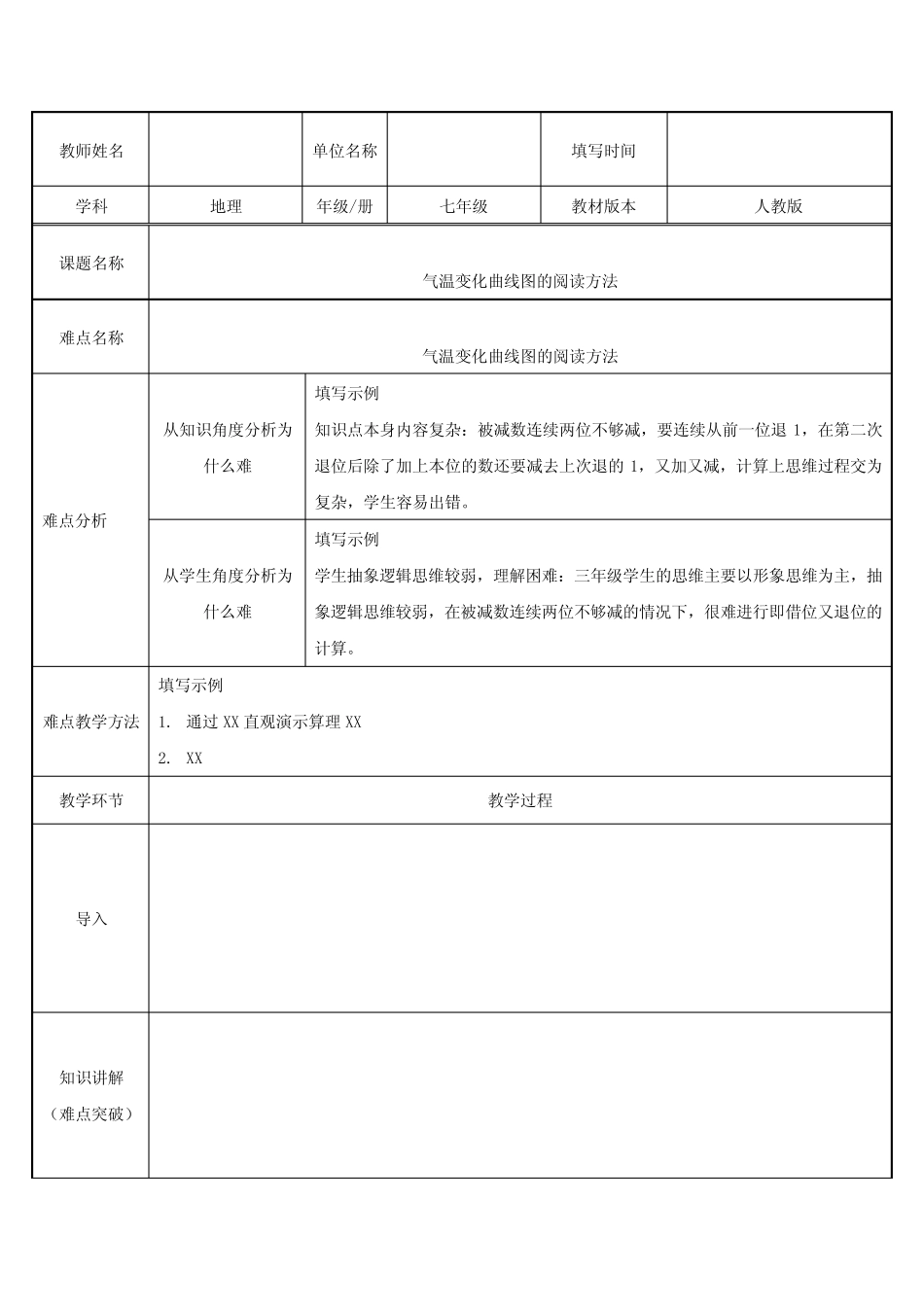 2023-2024学年人教部编版初中地理七年级上册第三单元教案气温变化曲线图_第1页
