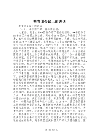 共青团会议上的讲话发言