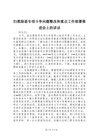 扫黑除恶专项斗争问题整改和重点工作部署推进会上的讲话发言