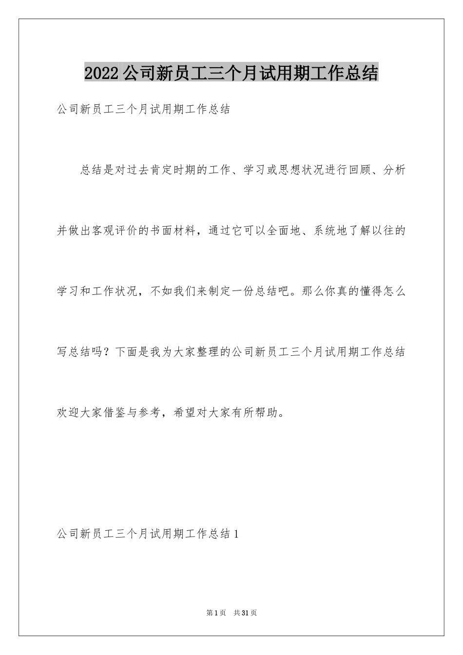 2024公司新员工三个月试用期工作总结_第1页