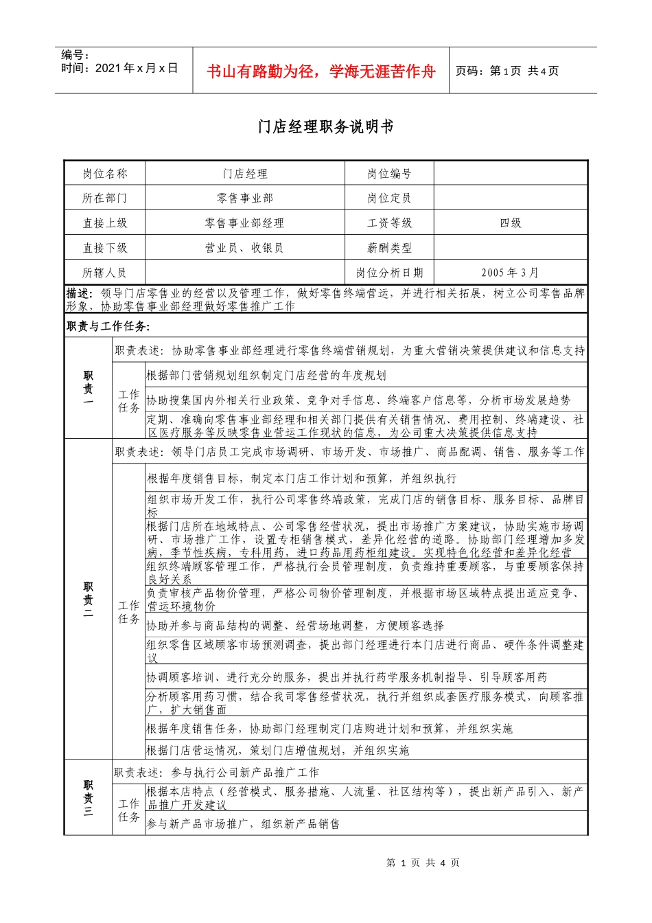 门店经理职务说明书_第1页