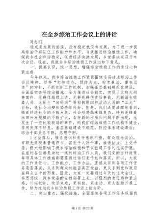 在全乡综治工作会议上的讲话发言