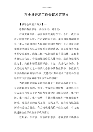 在全县开发工作会议发言范文