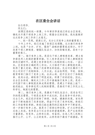 在区委全会讲话发言